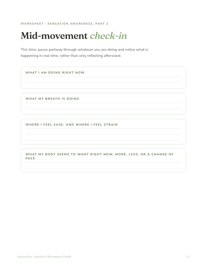 A sample interior page from Body Image Intuitive Movement