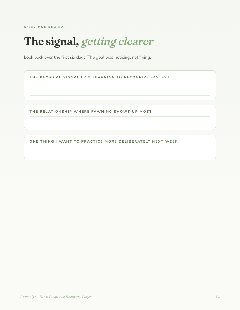 A sample interior page from Boundaries Fawn Response Recovery
