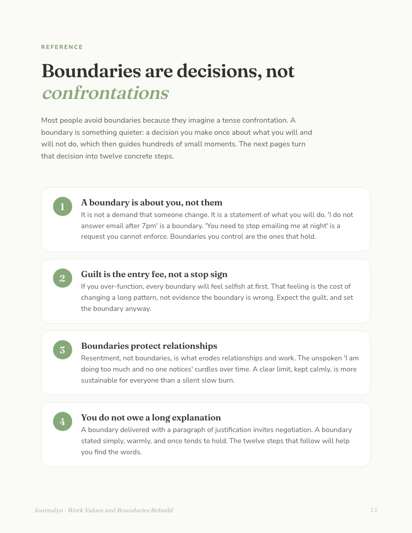 A sample interior page from Burnout Work Values Boundaries Rebuild