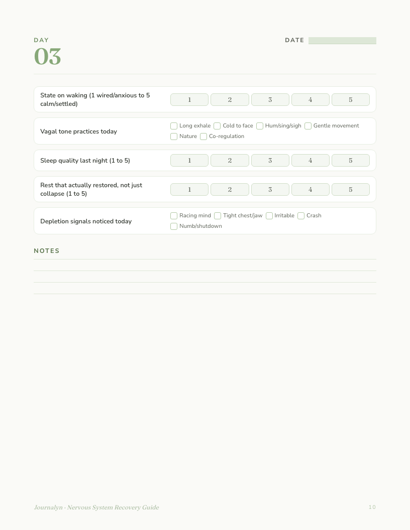 A sample interior page from Burnout Nervous System Recovery Guide