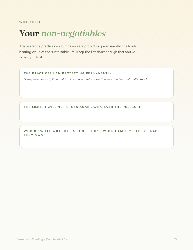 A sample interior page from Burnout Building A Sustainable Life Workbook