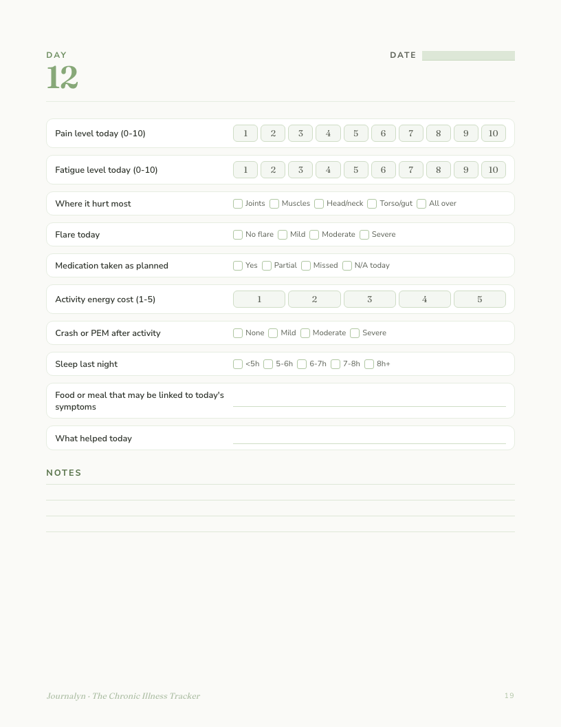 A sample interior page from Printable Chronic Illness Tracker