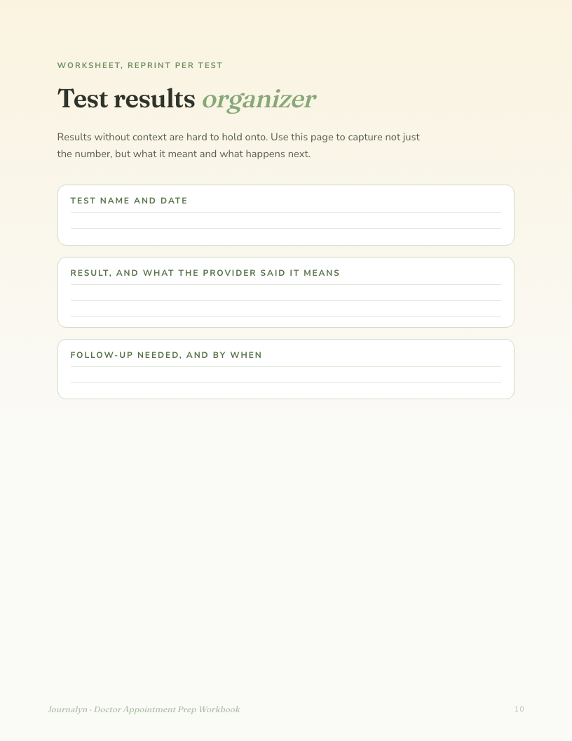 A sample interior page from Chronic Illness Doctor Appointment Prep Workbook