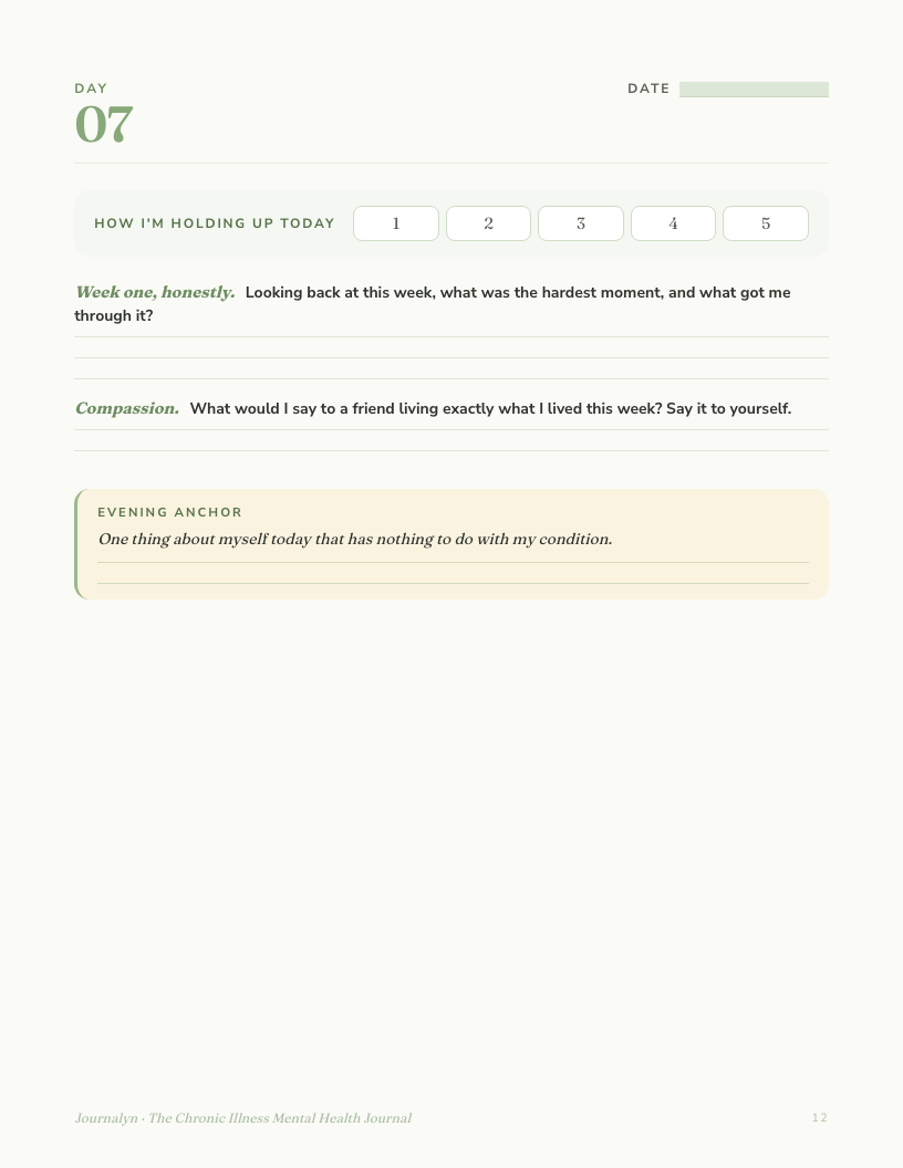 A sample interior page from Chronic Illness Mental Health Journal