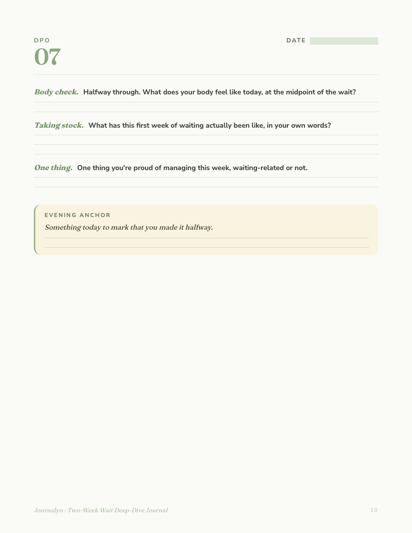 A sample interior page from Fertility Two Week Wait Deep Dive Journal