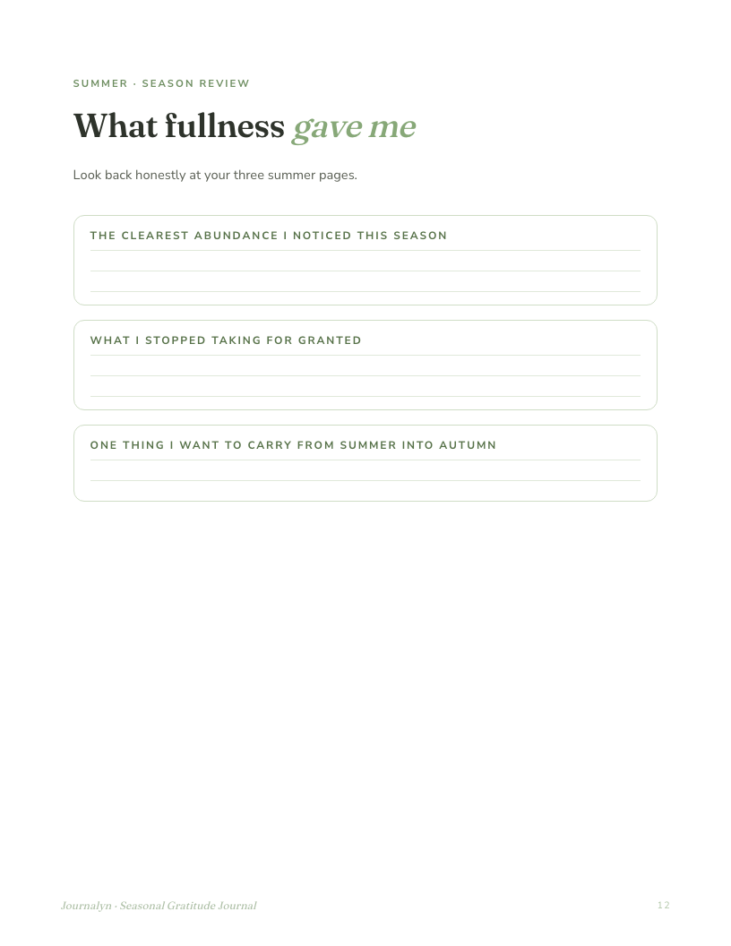 A sample interior page from Seasonal Gratitude Journal