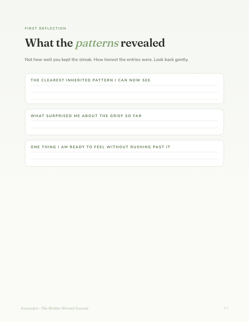 A sample interior page from Mother Wound Journal