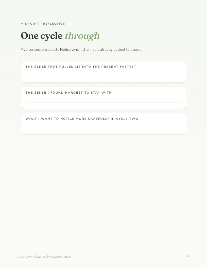 A sample interior page from Sensory Awareness Pages