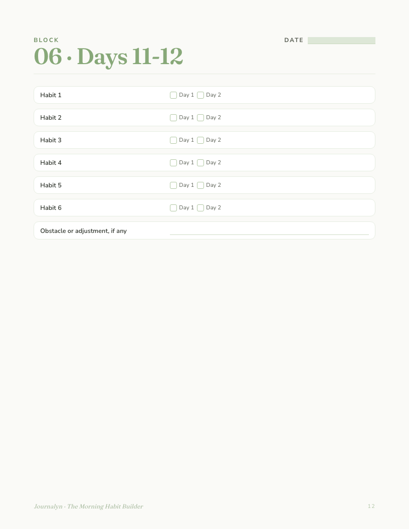 A real page from Morning Routine Toolkit