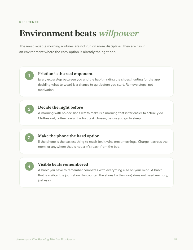 A sample interior page from Morning Mindset Workbook