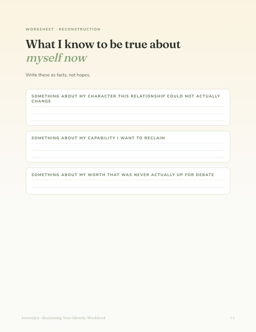 A sample interior page from Narcissistic Abuse Identity Workbook