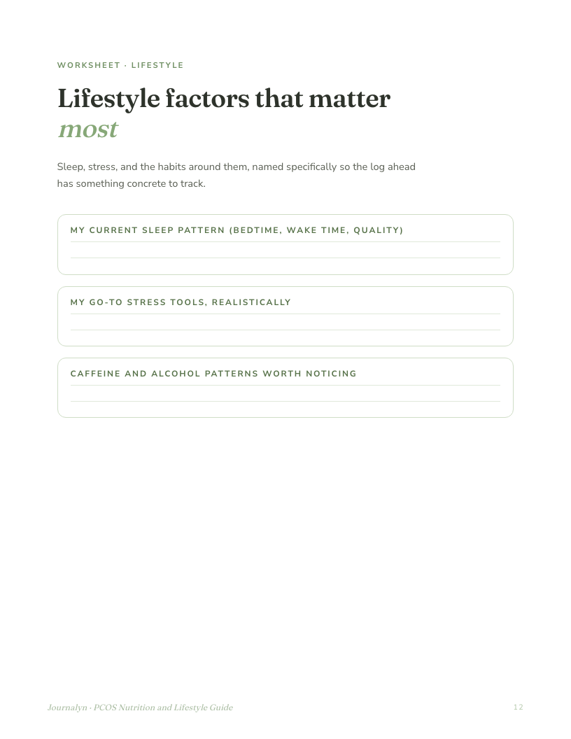 A sample interior page from Pcos Nutrition Lifestyle Guide