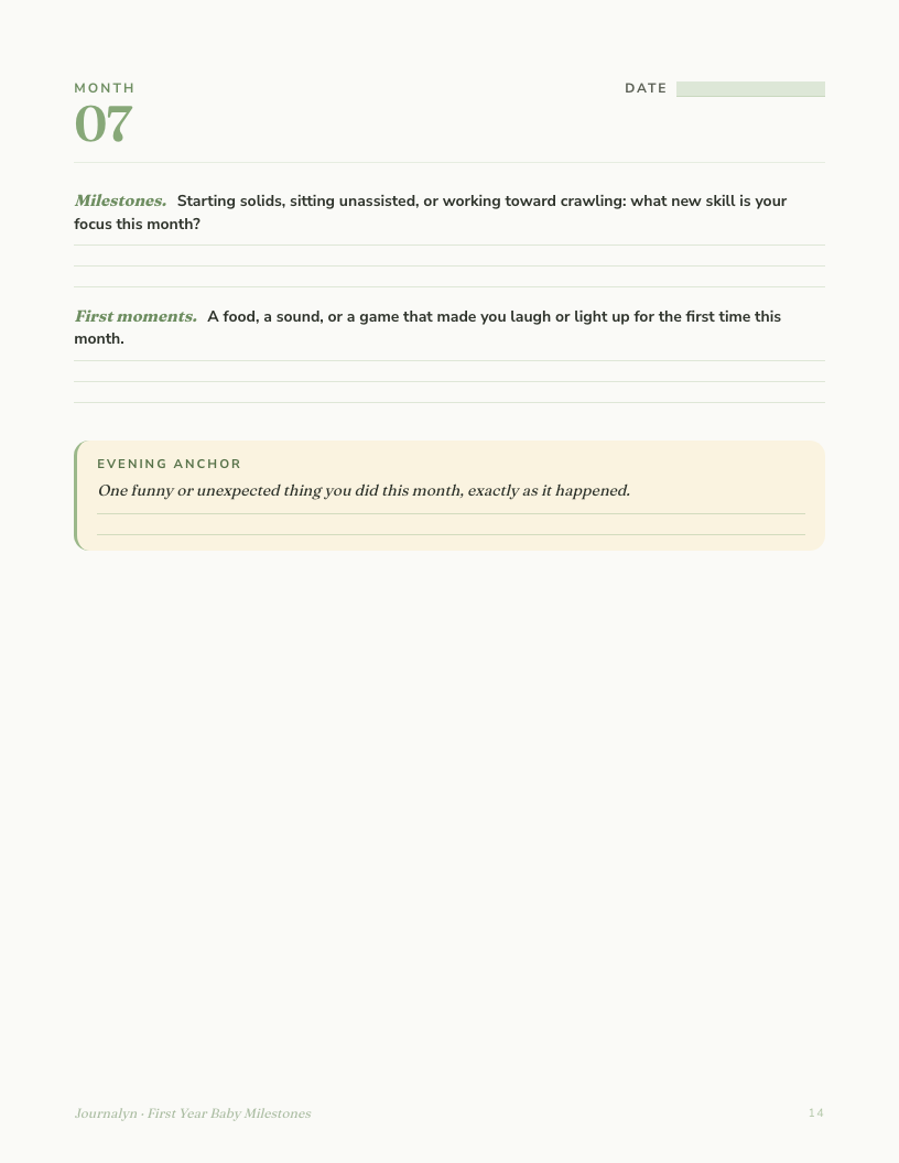 A sample interior page from First Year Baby Milestones