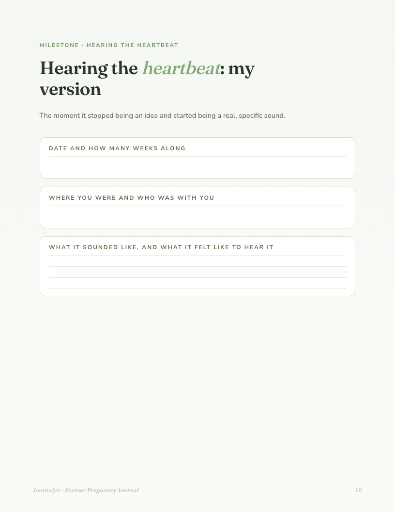 A sample interior page from Partner Pregnancy Journal