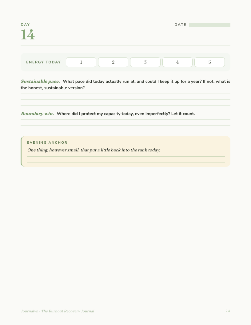 A sample interior page from Printable Burnout Recovery Journal