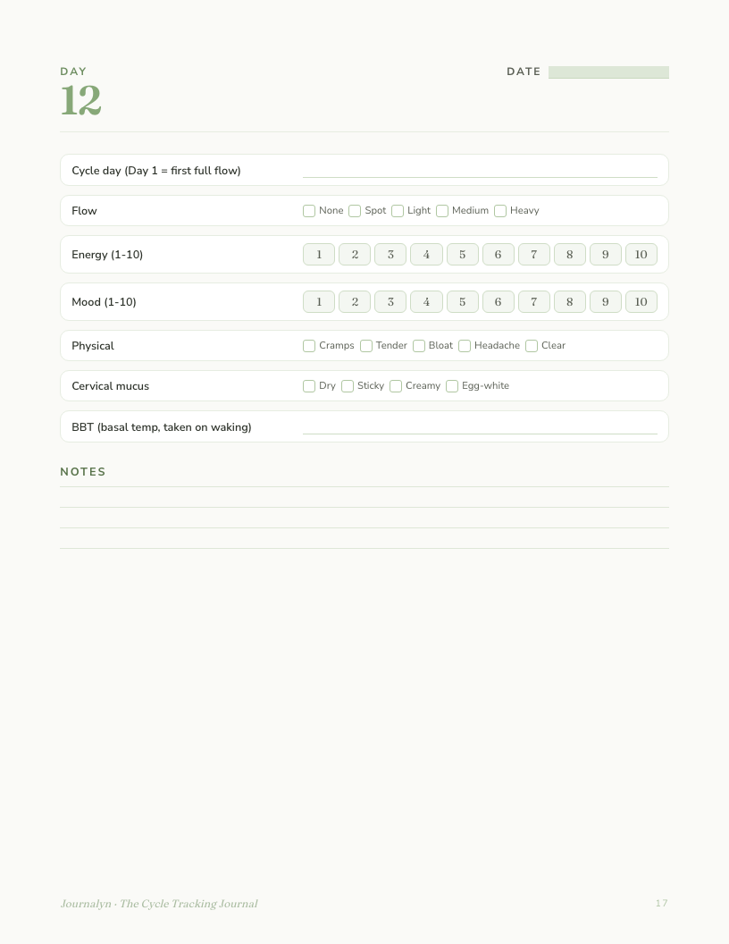 Printable Cycle Tracking Journal interior page preview 3