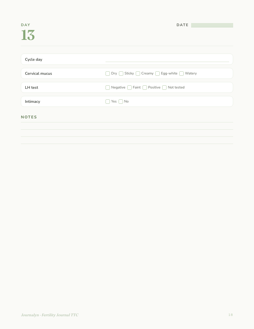A real page from Printable Fertility Journal TTC