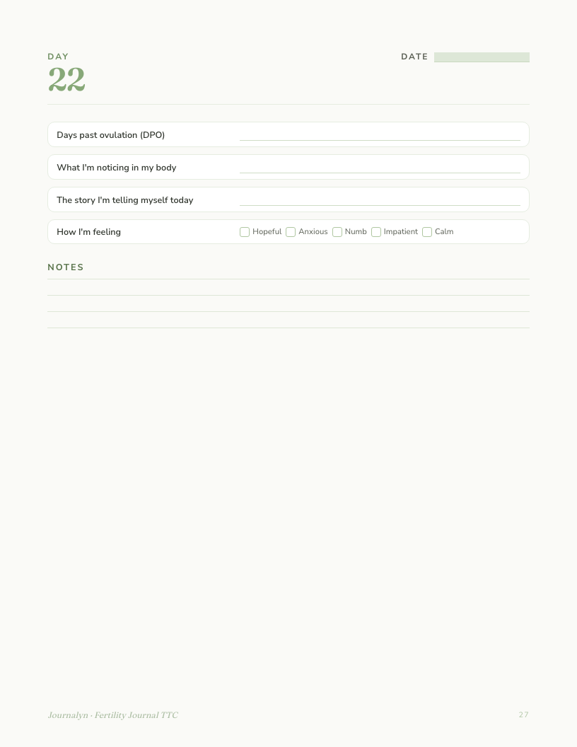 A sample interior page from Printable Fertility Journal Ttc