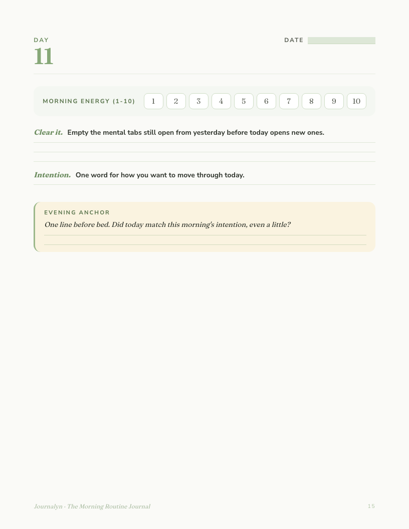 A sample interior page from Printable Morning Routine Journal