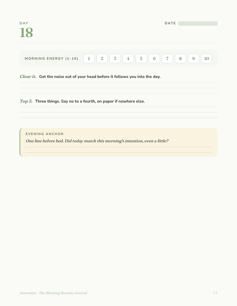 A sample interior page from Printable Morning Routine Journal