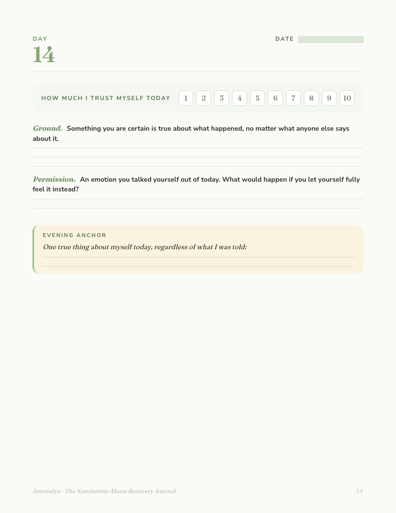 A sample interior page from Printable Narcissistic Abuse Recovery Journal