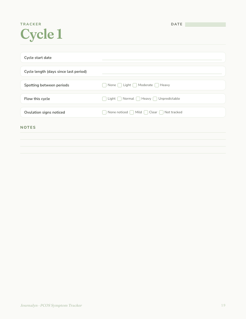 A real page from Printable PCOS Tracker