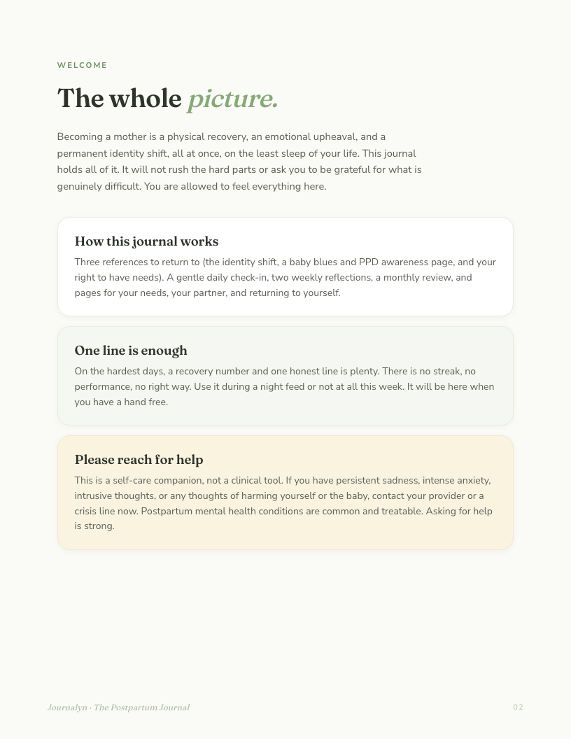 Printable Postpartum Journal interior page preview 1
