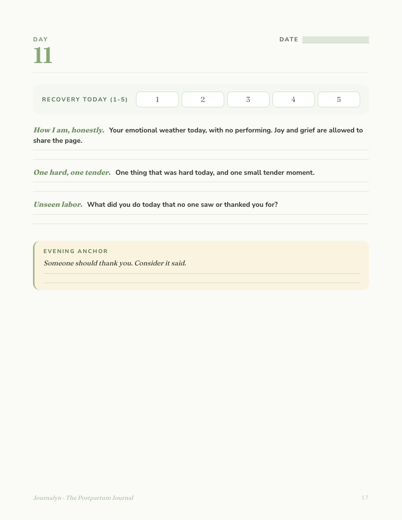 Printable Postpartum Journal interior page preview 2