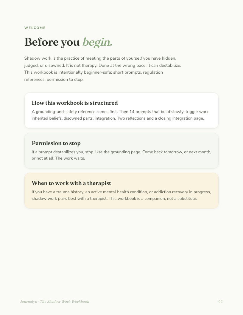Printable Shadow Work Workbook interior page preview 1