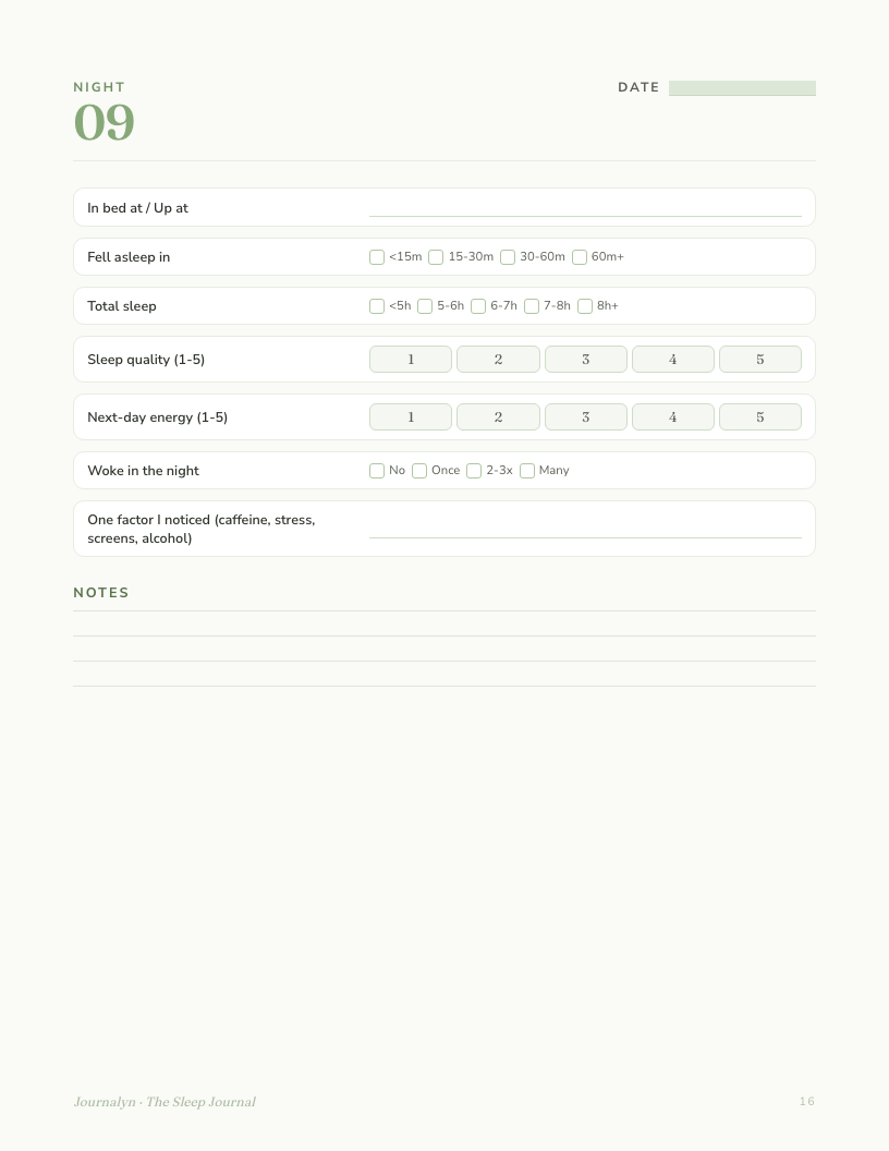 Printable Sleep Journal interior page preview 2