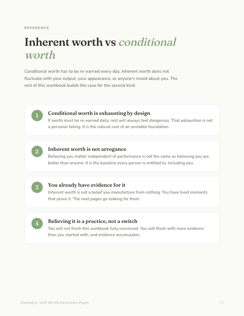 A sample interior page from Self Worth Excavation Pages